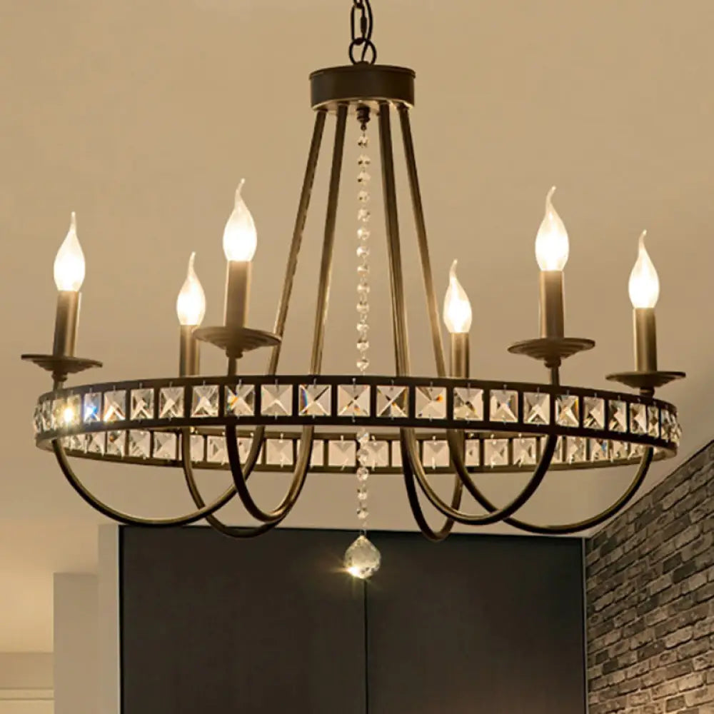 Modern Black Metal Chandelier with Crystal Deco - 6/8 Light Pendant Lamp for Industrial Lighting 6 / Black