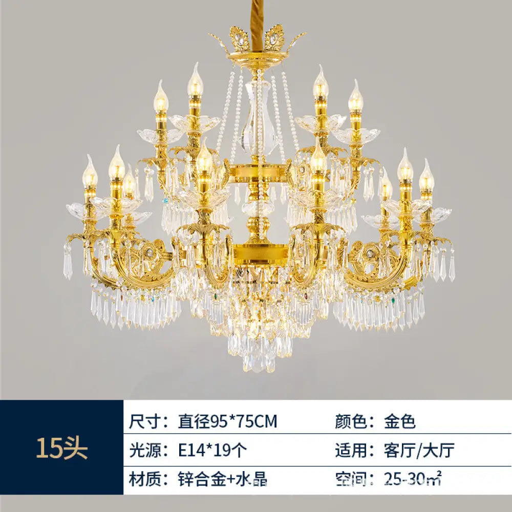 European Crystal Branch Chandelier for Villa Staircase 10 + 5 head chandelier (diameter 95cm, height 75cm)