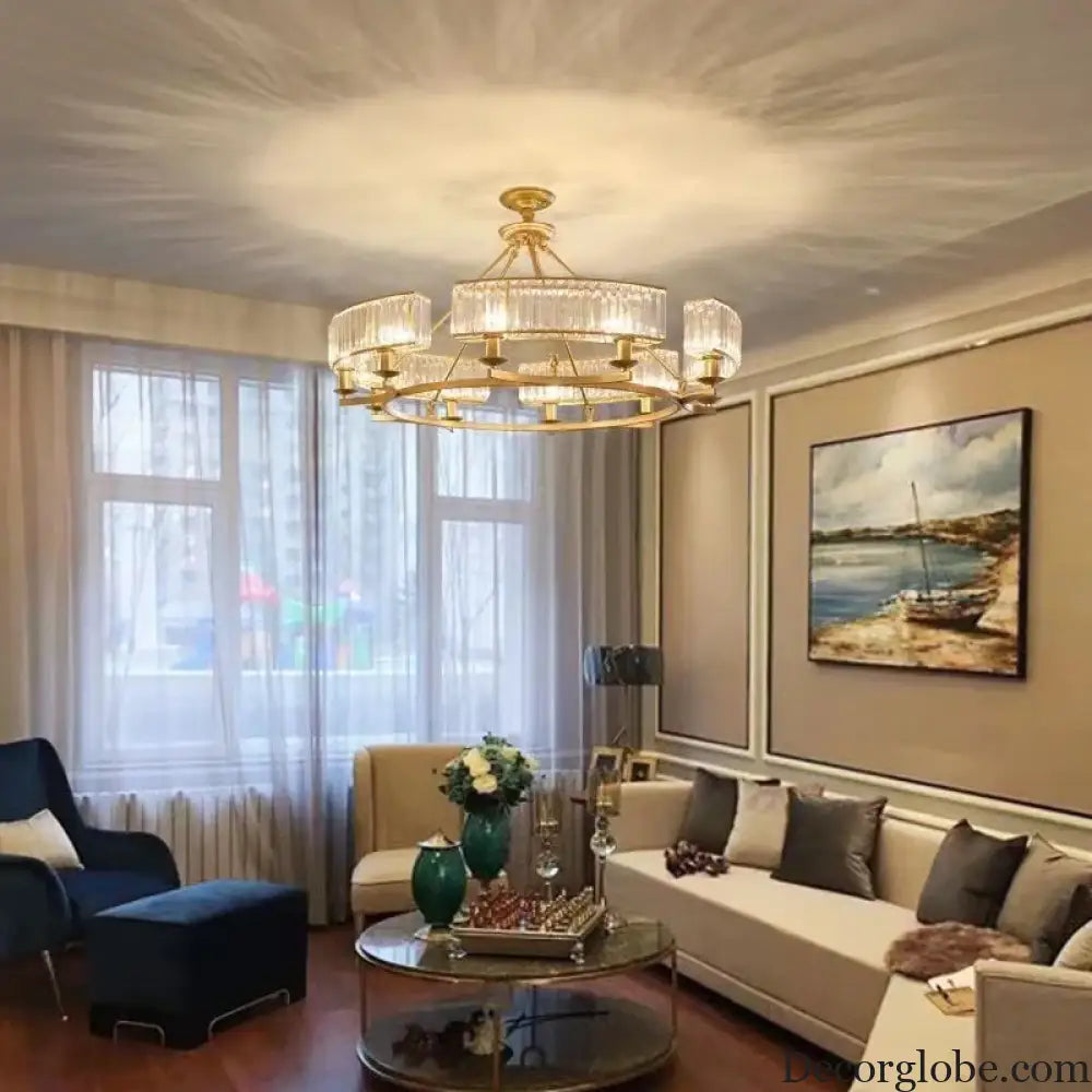 Zoe's K9 Crystal Modern Glass Chandelier - Copper Luxury Hanging Lamp - DecorGlobe