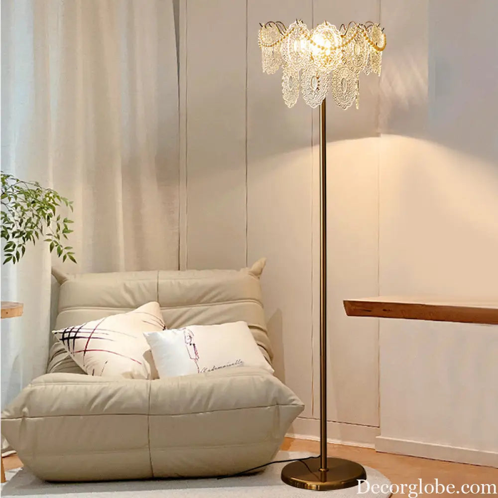 French-Style Light Luxury Crystal Floor Lamp for Living Room Modern and Simple Creative Bedroom Bedside Table Lamp