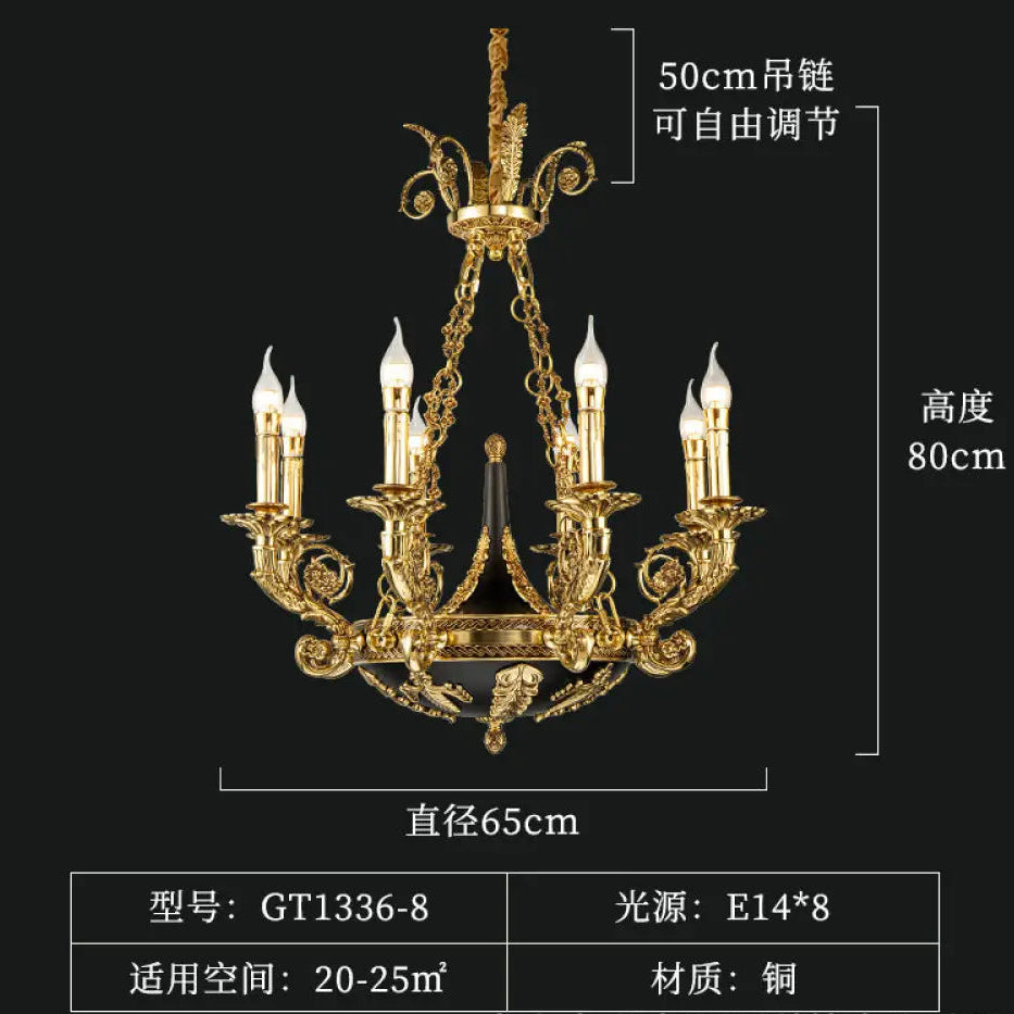 French Retro Crystal Copper Branch Chandelier 8-Head Chandelier (Diameter 65cm Height 80cm)