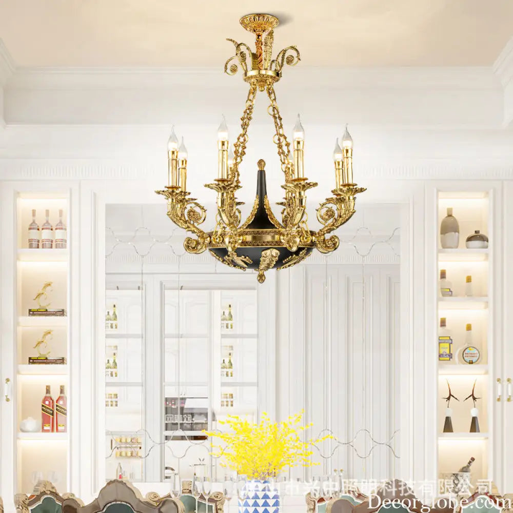French Retro Crystal Copper Branch Chandelier