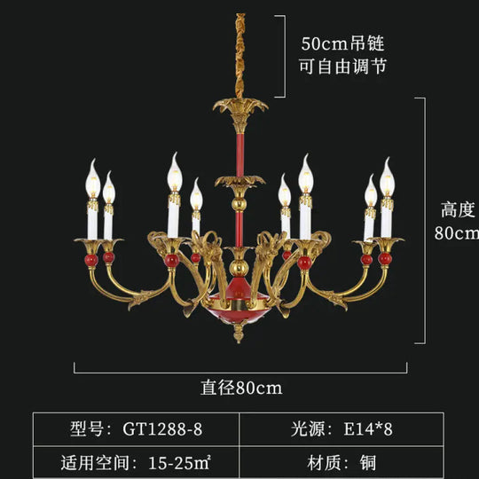 French Classical Crystal Copper Branch Chandelier 8 heads (diameter 80cm, height 80cm)