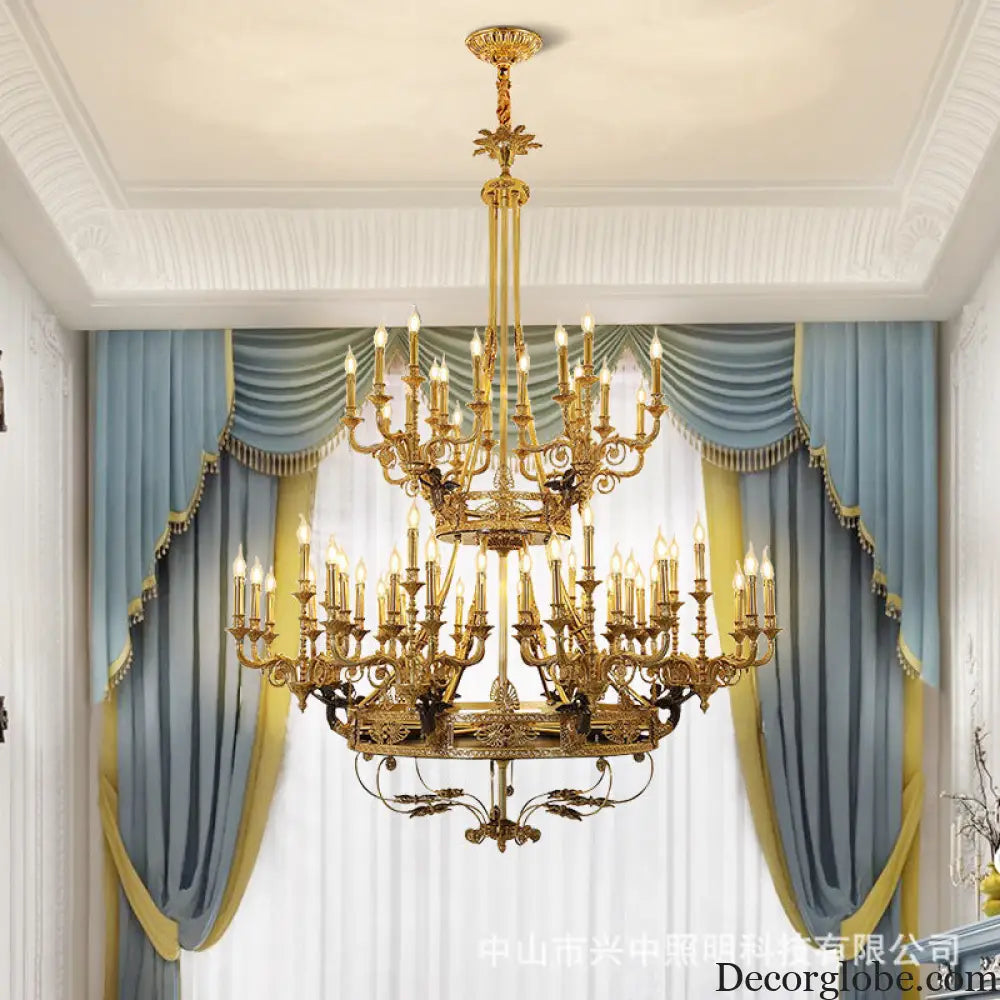 French Villa Copper Crystal Chandelier for Grand Living Room 40 + 20 heads (diameter 170cm, height 230cm)