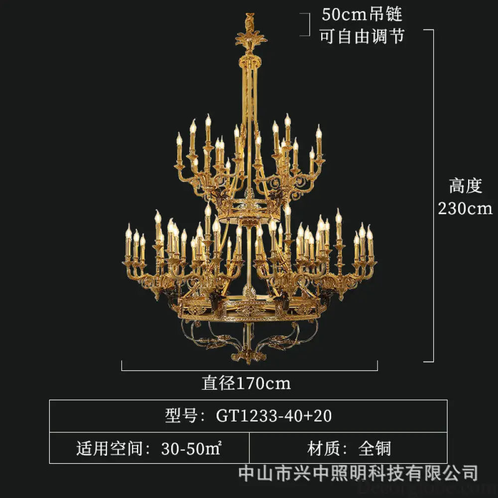French Villa Copper Crystal Chandelier for Grand Living Room 40 + 20 heads (diameter 170cm, height 230cm)