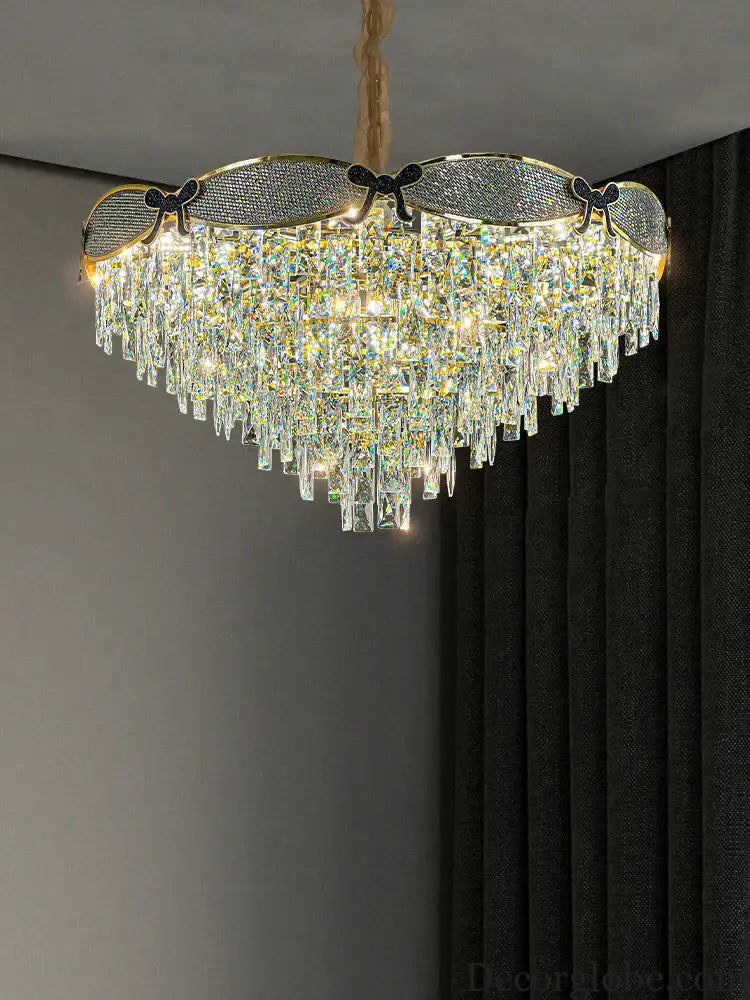 Living Room Lamp - Postmodern Light Luxury Crystal Chandelier, New High-End Design for Atmosphere in Bedrooms and Dining Spaces - DecorGlobe