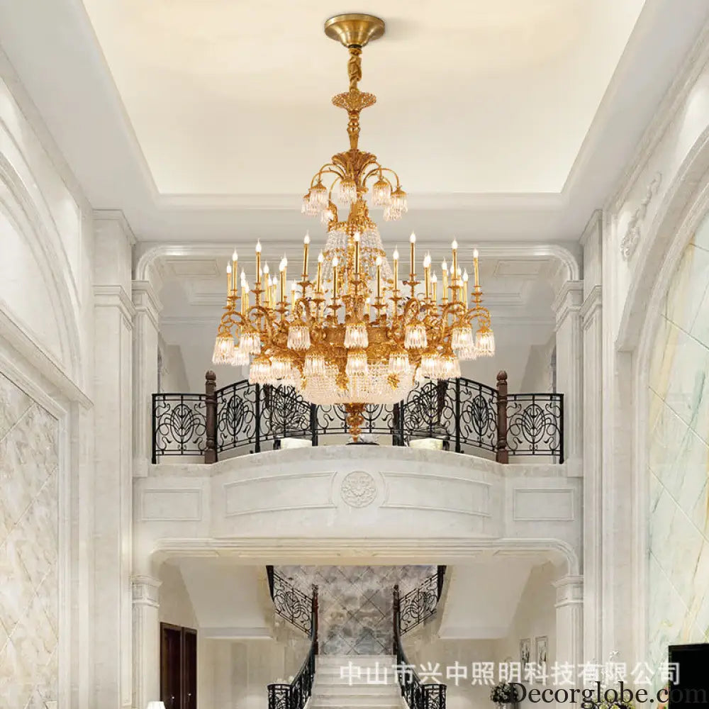 European-style copper Villa Hall chandelier French luxury elegant duplex building high retro living room candle crystal
