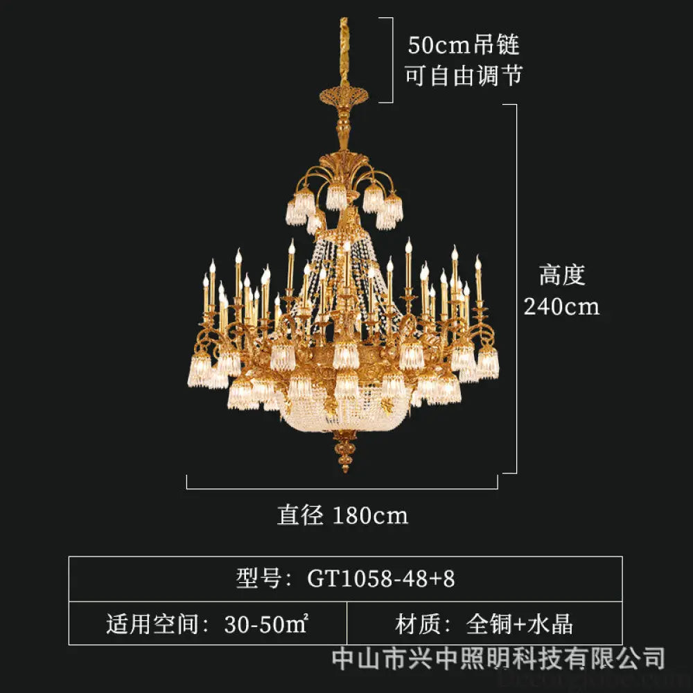 European-style copper Villa Hall chandelier French luxury elegant duplex building high retro living room candle crystal