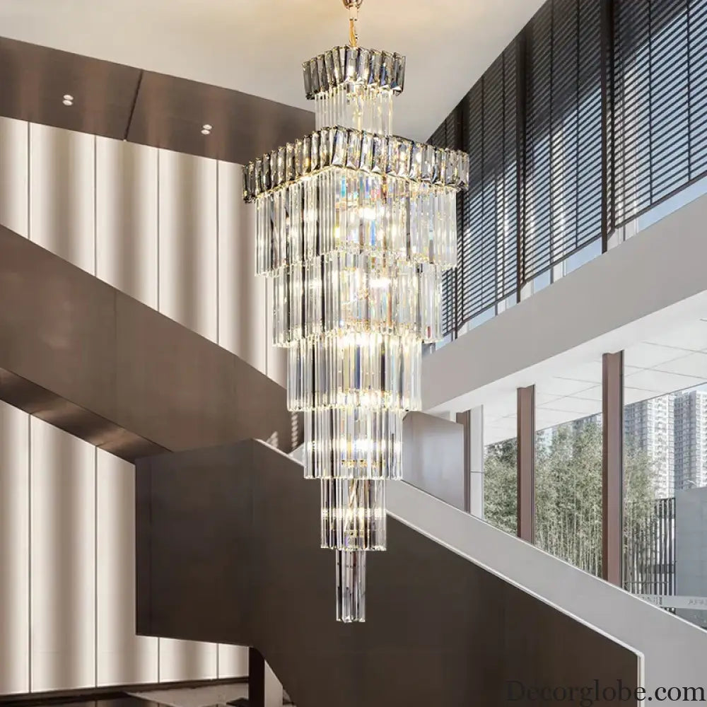 Luxurious Crystal Clear Pendant Light - Artistic Chandelier for Elegant Living Rooms and Staircases - DecorGlobe