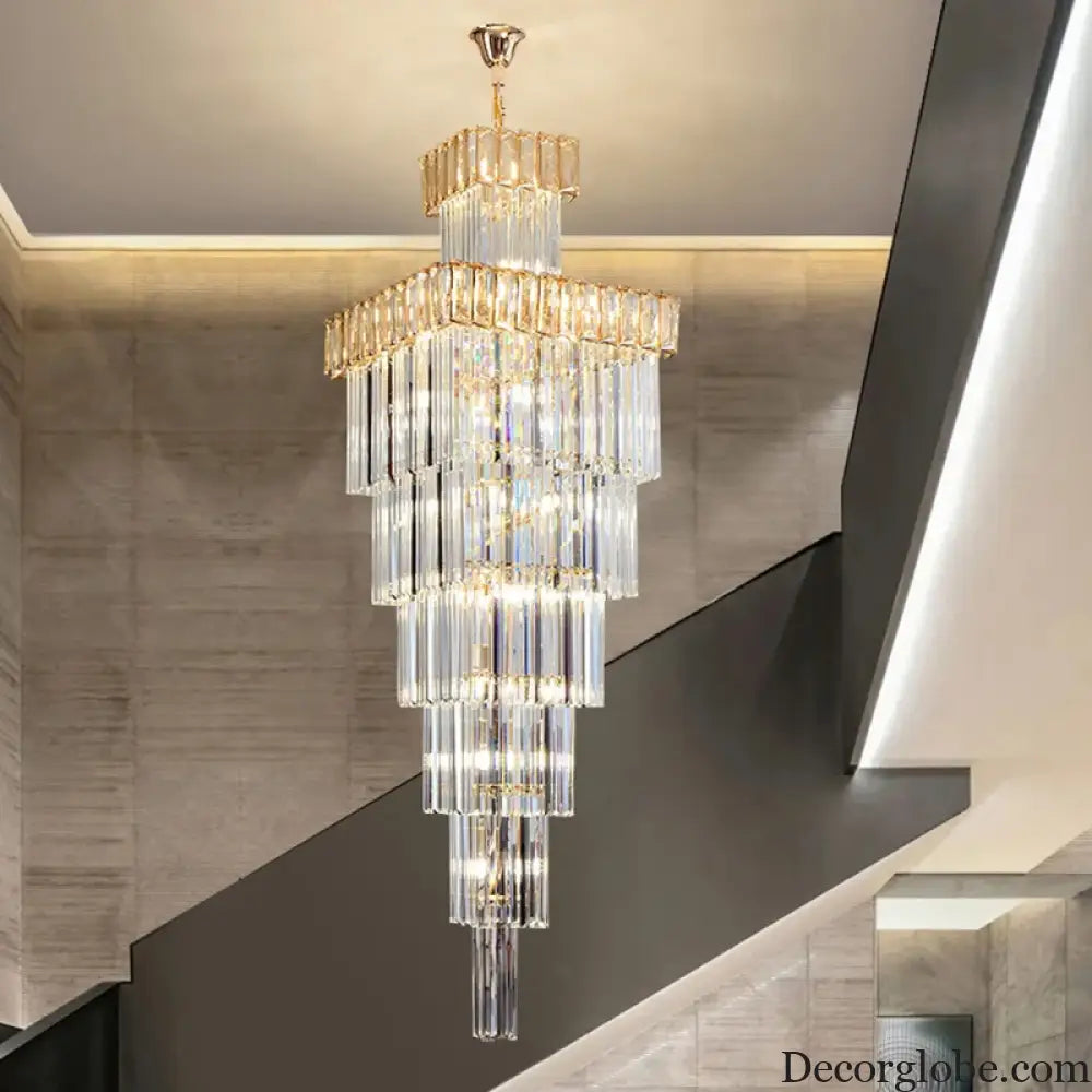 Luxurious Crystal Clear Pendant Light - Artistic Chandelier for Elegant Living Rooms and Staircases - DecorGlobe