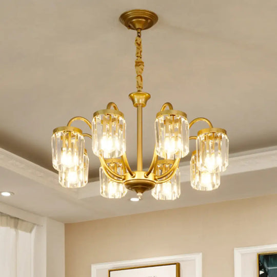 Modern Cylinder Crystal Pendant Chandelier with Gold Finish - 6/8 Heads 8 / Gold