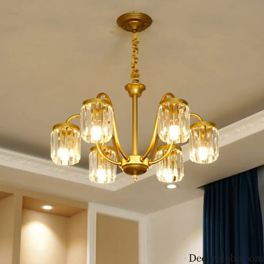 Modern Cylinder Crystal Pendant Chandelier with Gold Finish - 6/8 Heads