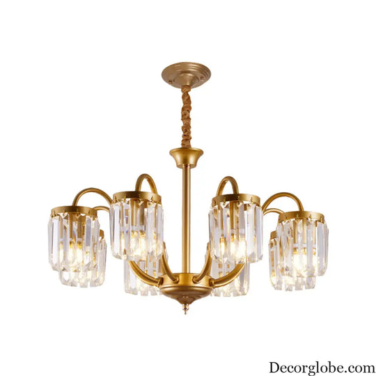 Modern Cylinder Crystal Pendant Chandelier with Gold Finish - 6/8 Heads