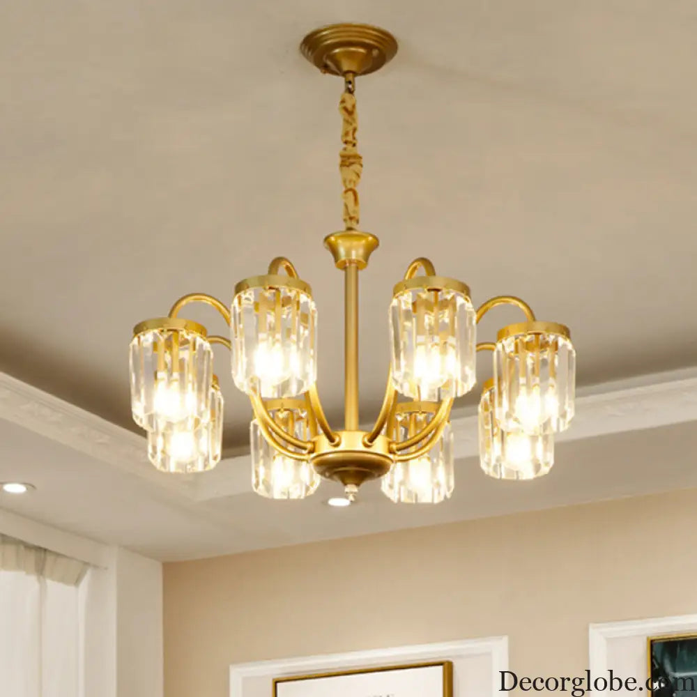 Modern Cylinder Crystal Pendant Chandelier with Gold Finish - 6/8 Heads