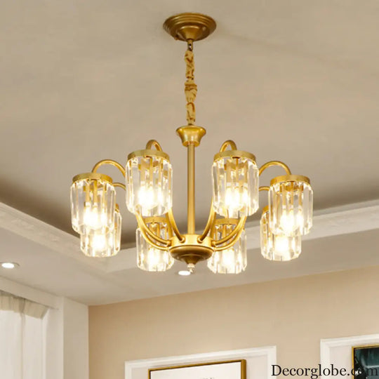 Modern Cylinder Crystal Pendant Chandelier with Gold Finish - 6/8 Heads