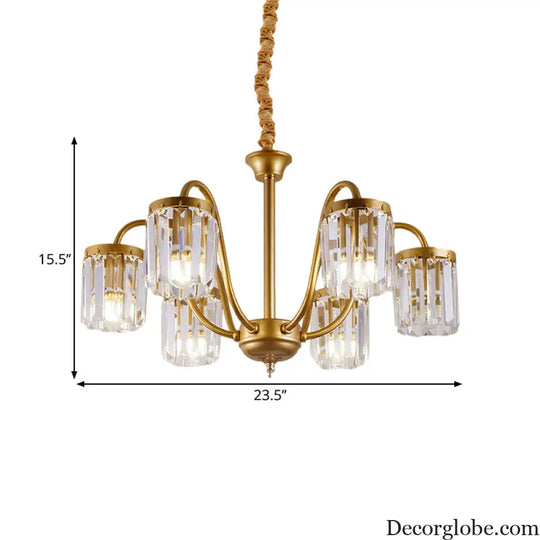 Modern Cylinder Crystal Pendant Chandelier with Gold Finish - 6/8 Heads