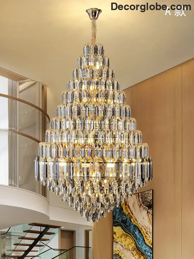 Luxurious Golden Amber Crystal Chandelier - Grand Decorative Lighting for Lobbies, Villas, Staircases, and Corridors - DecorGlobe