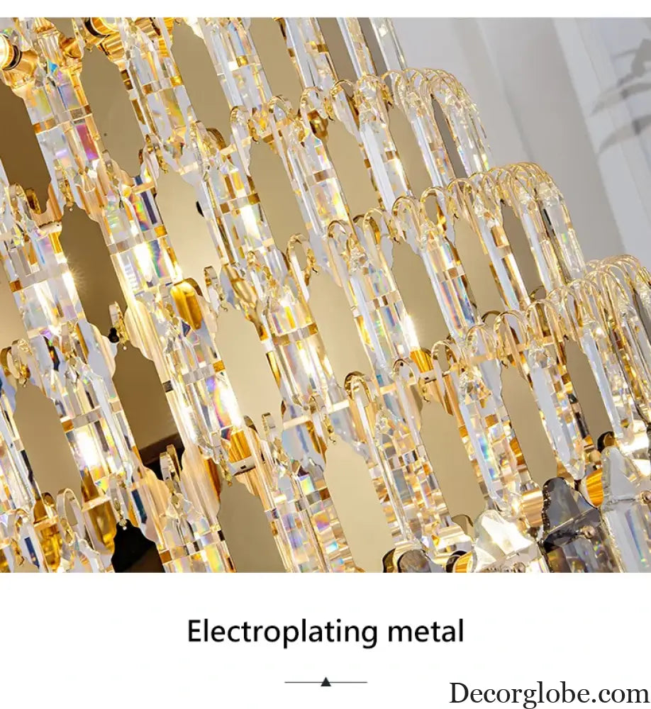 Luxurious Golden Amber Crystal Chandelier - Grand Decorative Lighting for Lobbies, Villas, Staircases, and Corridors - DecorGlobe