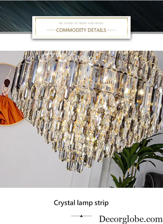 Luxurious Golden Amber Crystal Chandelier - Grand Decorative Lighting for Lobbies, Villas, Staircases, and Corridors - DecorGlobe