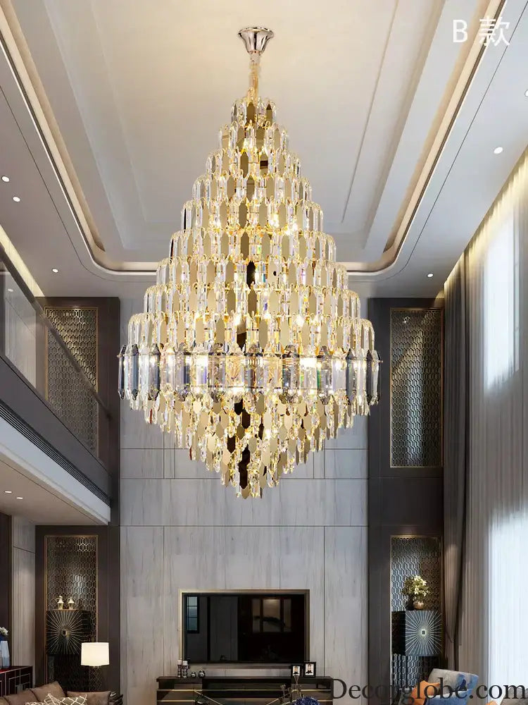 Luxurious Golden Amber Crystal Chandelier - Grand Decorative Lighting for Lobbies, Villas, Staircases, and Corridors - DecorGlobe