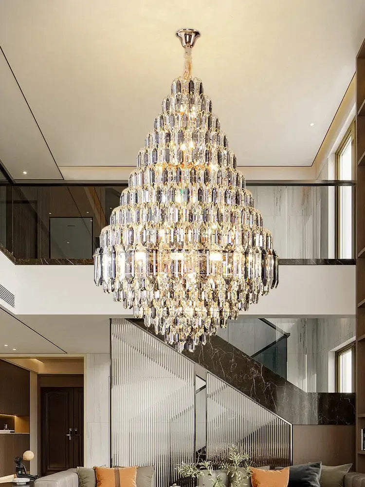 Luxurious Golden Amber Crystal Chandelier - Grand Decorative Lighting for Lobbies, Villas, Staircases, and Corridors - DecorGlobe