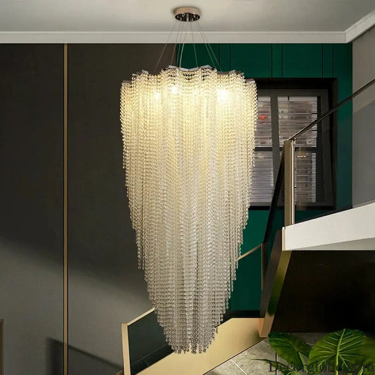 Luxurious Modern Crystal Chain Chandelier - A Dazzling Dining Room Centerpiece with Rectangle Design and LED Brilliance - DecorGlobe