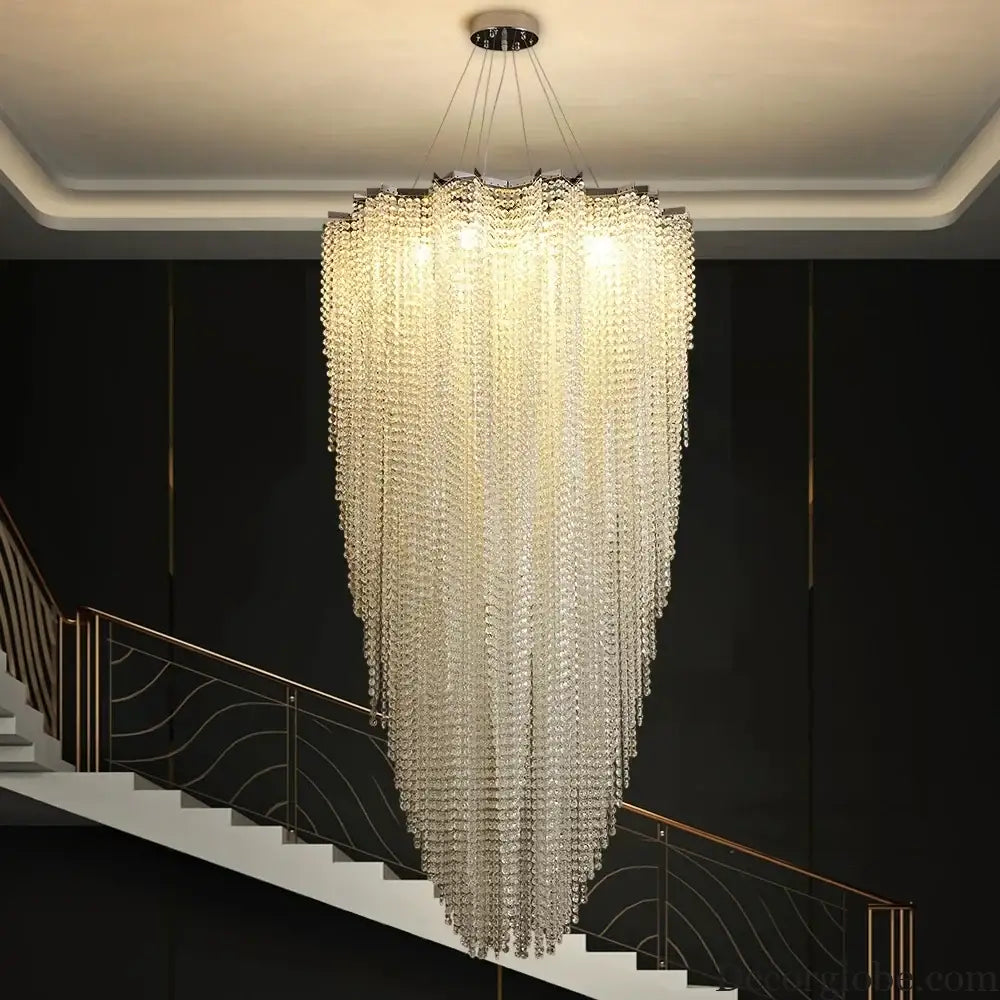 Luxurious Modern Crystal Chain Chandelier - A Dazzling Dining Room Centerpiece with Rectangle Design and LED Brilliance - DecorGlobe
