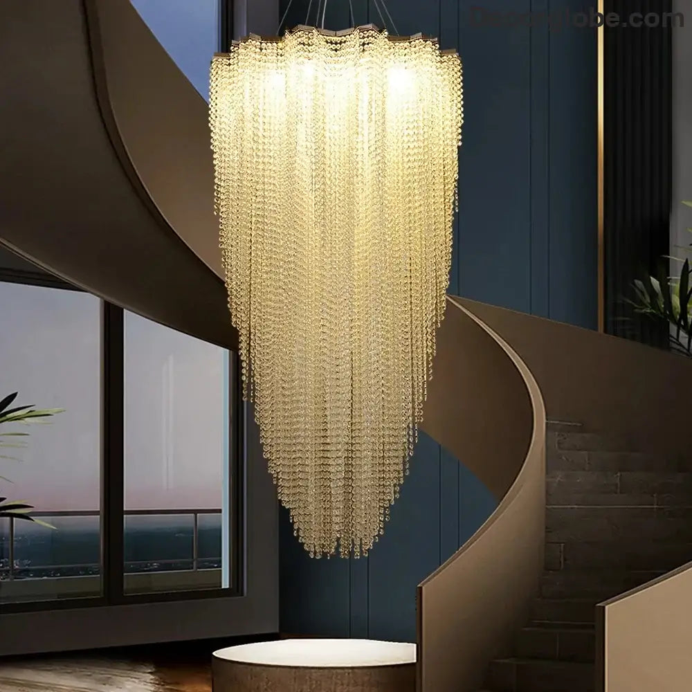 Luxurious Modern Crystal Chain Chandelier - A Dazzling Dining Room Centerpiece with Rectangle Design and LED Brilliance - DecorGlobe