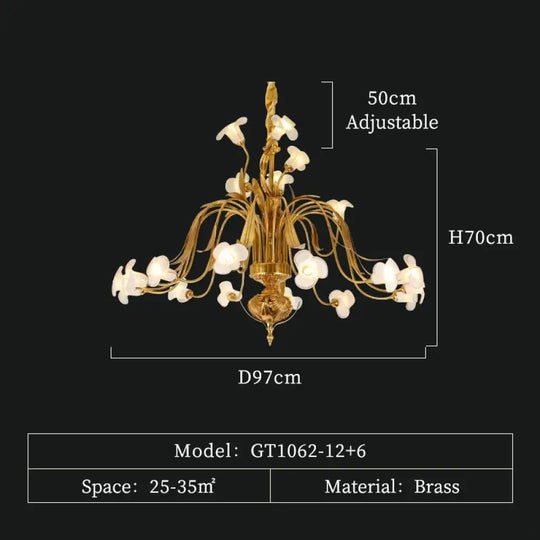 Luxury Brass Ceramic Retro Chandelier for Living and Dining 18lights D97 H70cm chandelier