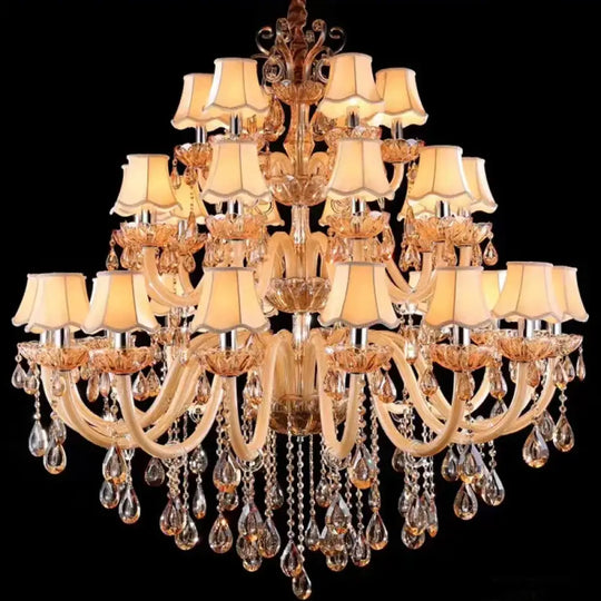 Luxury Crystal Candle Chandelier for Penthouse Hall and Staircase With lampshade / Neutral light Chandeliers