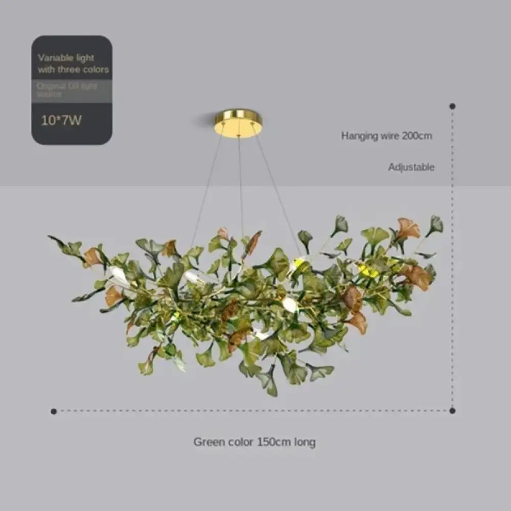 Luxury Ginkgo Leaf Glass Branch Chandelier L150cm Green Chandelier