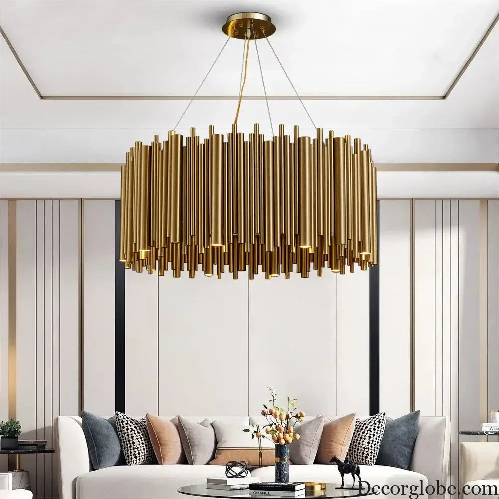 Luxury Gold LED Chandelier for Living Room - Round Hanging Lamp with Modern Creative Design - DecorGlobe