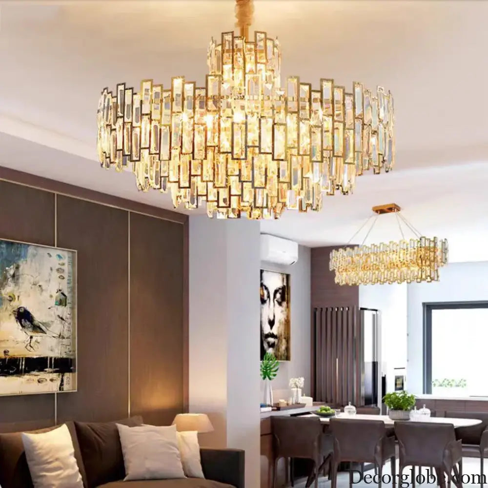 Luxury Golden Crystal LED Ceiling Lamp - Modern Round Ceiling Chandelier for Dining and Living Rooms - DecorGlobe