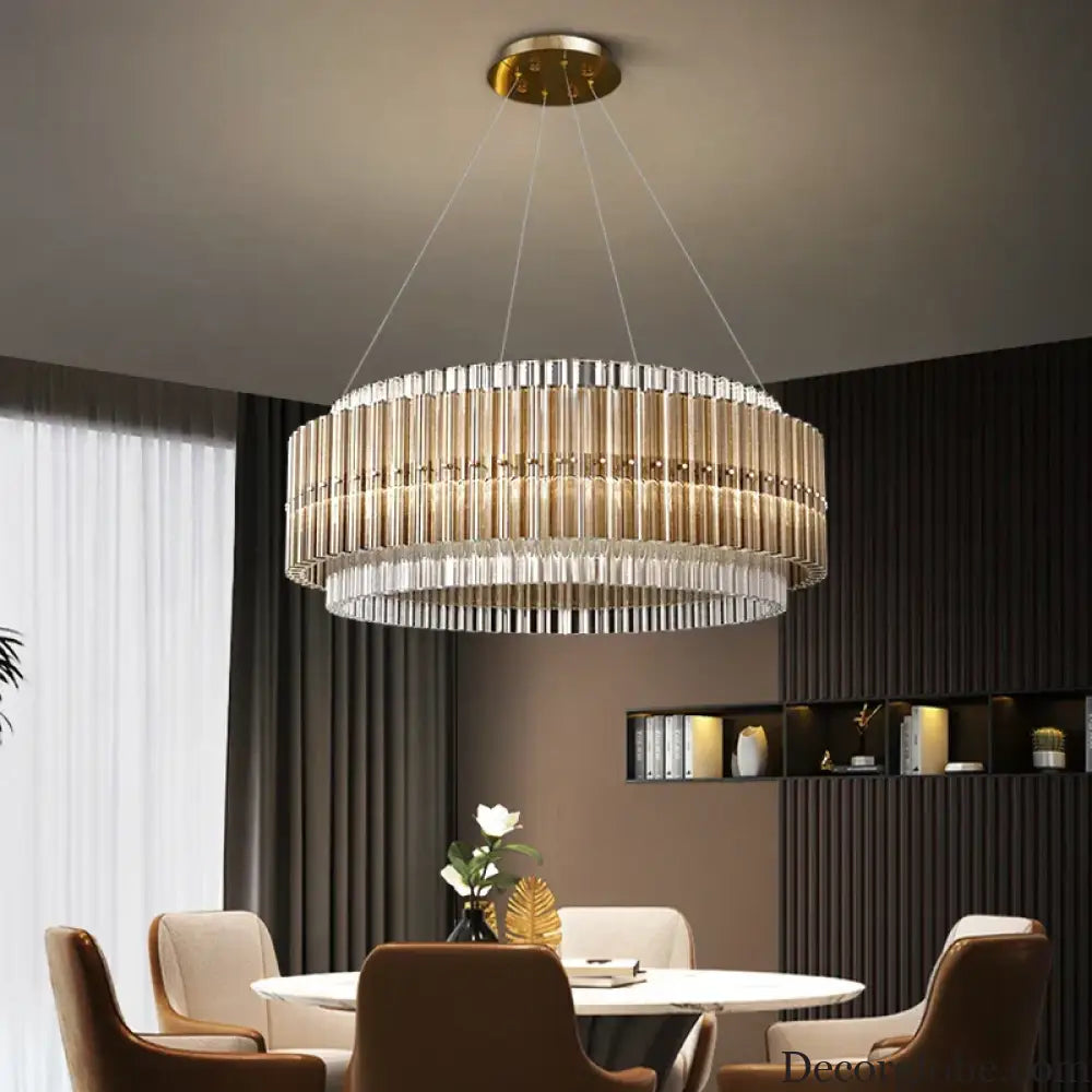 Luxury LED Chandelier for Living Room - Modern Round Glass Hanging Lamp in Gold - DecorGlobe