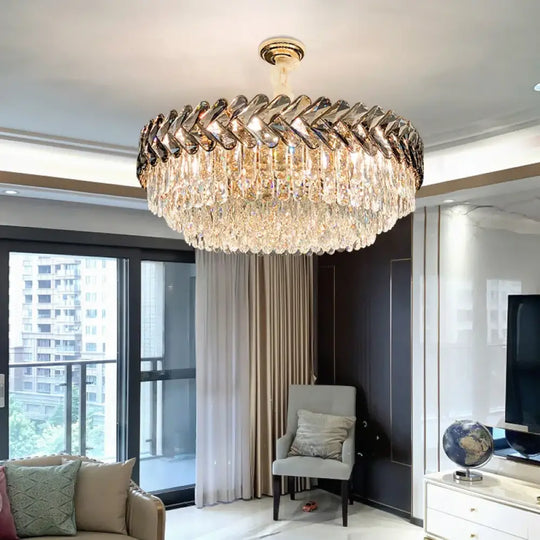 Luxury Living Room Crystal Chandelier - Elegance in Round Gold Design with LED Illumination - DecorGlobe