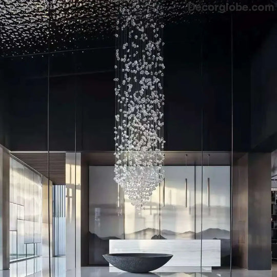 Luxury Stone Crystal Stair Chandelier - LED Lighting Fixture for Large Living Rooms, Home Decor, Hallways, and Lobby Elegance - DecorGlobe