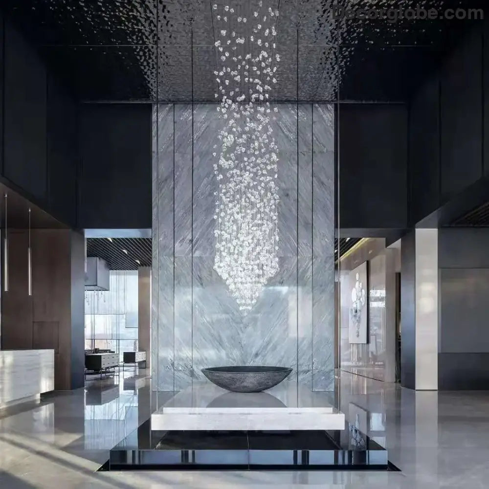 Luxury Stone Crystal Stair Chandelier - LED Lighting Fixture for Large Living Rooms, Home Decor, Hallways, and Lobby Elegance - DecorGlobe