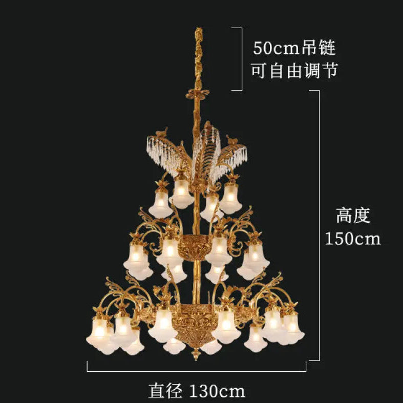 European-style copper Villa duplex building chandelier luxury French dewaxing copper lamp hotel engineering crystal