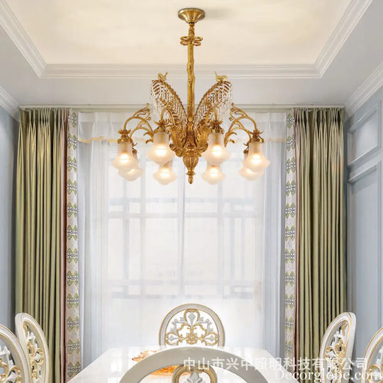 European-style copper Villa duplex building chandelier luxury French dewaxing copper lamp hotel engineering crystal