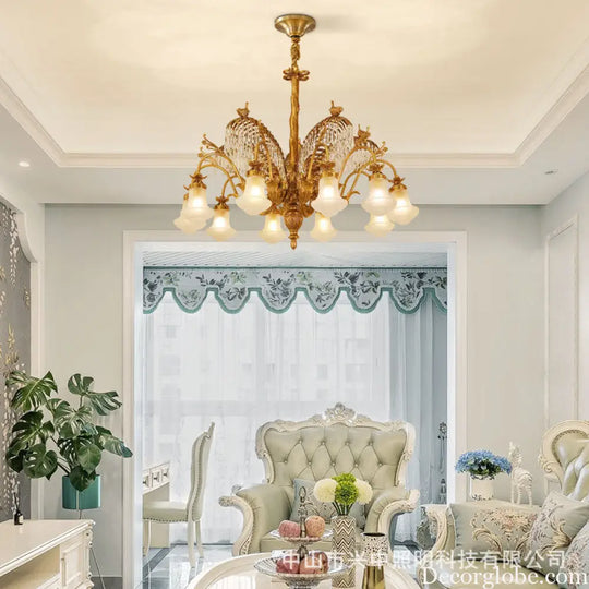 European-style copper Villa duplex building chandelier luxury French dewaxing copper lamp hotel engineering crystal