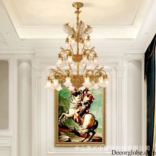 European-style copper Villa duplex building chandelier luxury French dewaxing copper lamp hotel engineering crystal