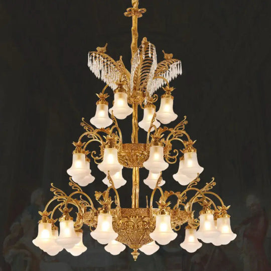 European-style copper Villa duplex building chandelier luxury French dewaxing copper lamp hotel engineering crystal