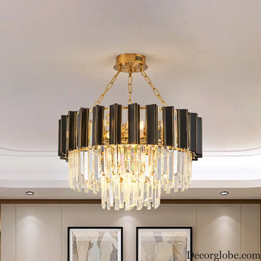 Maria Enchanting Ensemble: Modern Black Chandelier with Crystal Prisms - DecorGlobe