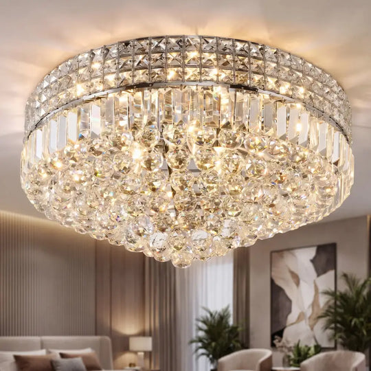 Modern Hallway Crystal Ceiling Light 16.5 Inch Dimmable Flush Mount Round Crystal Ceiling Light for bedroom/hall/living