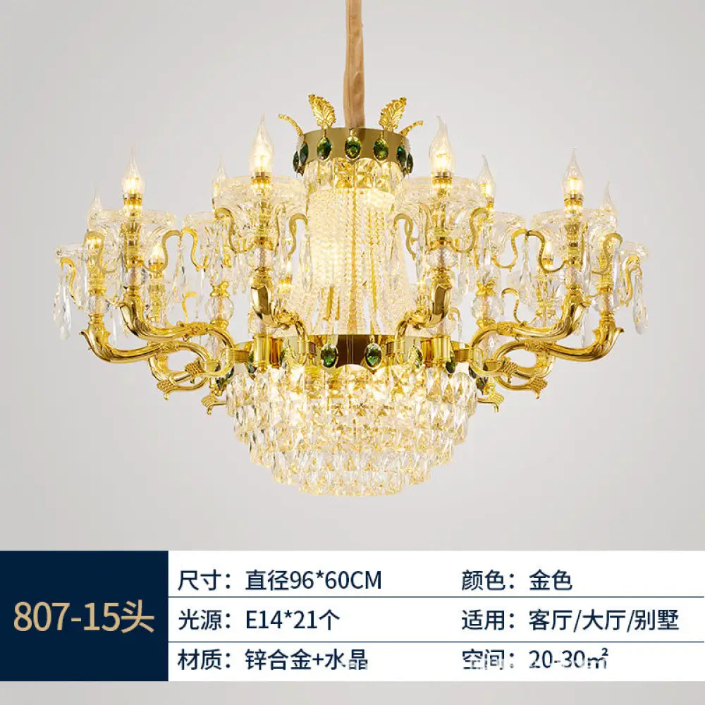 European Crystal Branch Chandelier for Villa Duplex 10 + 5 heads (diameter 96cm, height 60cm)