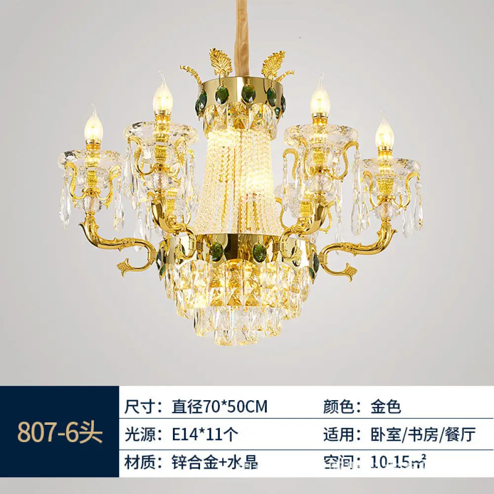 European Crystal Branch Chandelier for Villa Duplex 6 heads (diameter 70cm, height 50cm)