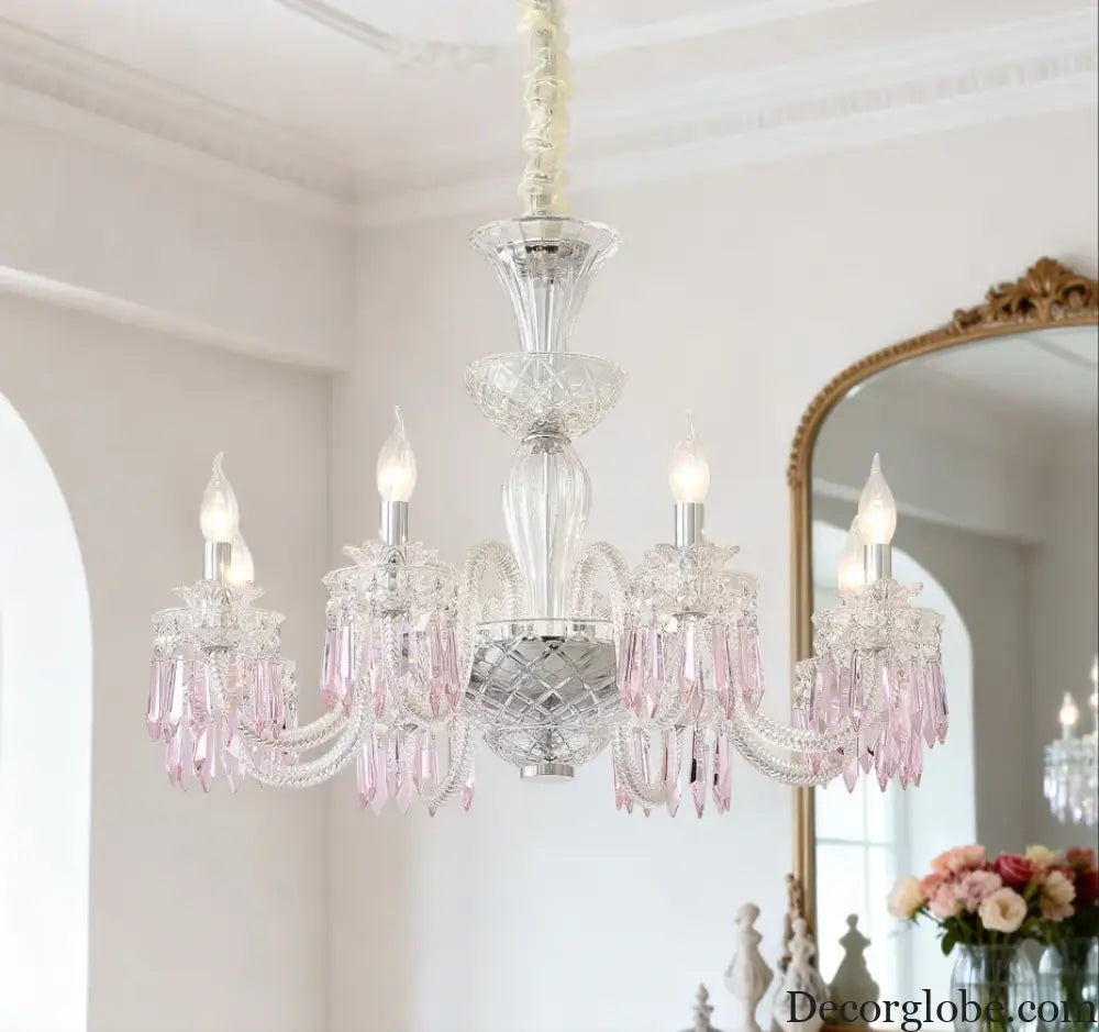 Romantic Crysatl Candle Chandelier Luxury Glass Pink Decora E14 Pendant Lights D68cm H52cm Art Decor Led Lamparas