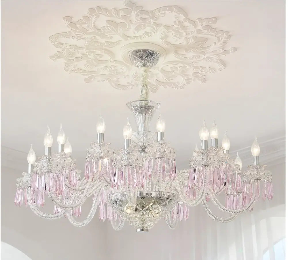 Romantic Crysatl Candle Chandelier Luxury Glass Pink Decora E14 Pendant Lights D68cm H52cm Art Decor Led Lamparas