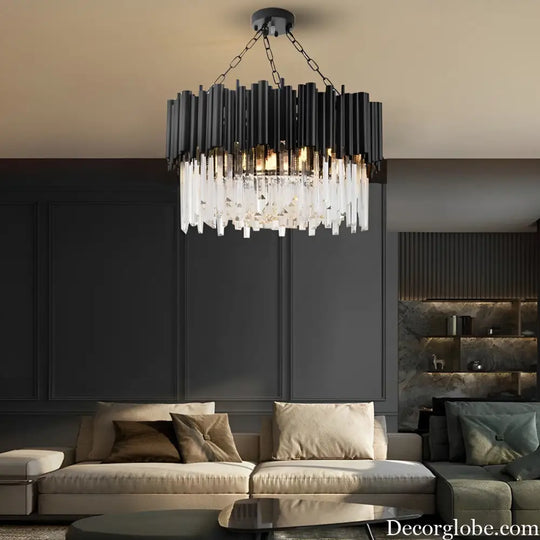 Circular Clear Crystal Metal Black Modern Chandelier Pendant Lamp Lighting > Ceiling lights > Chandeliers