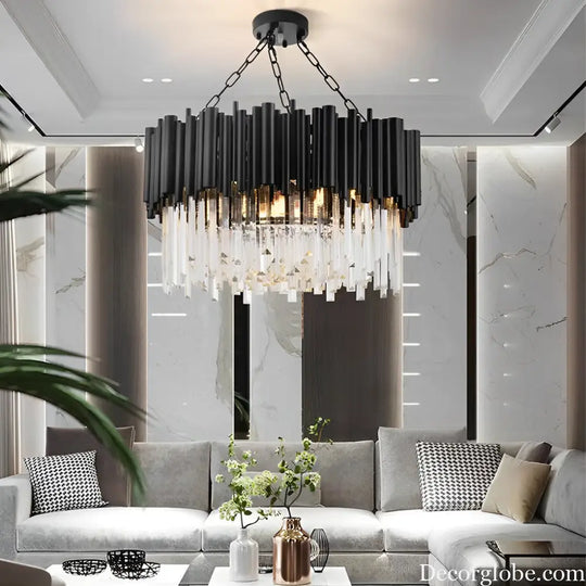 Circular Clear Crystal Metal Black Modern Chandelier Pendant Lamp Lighting > Ceiling lights > Chandeliers
